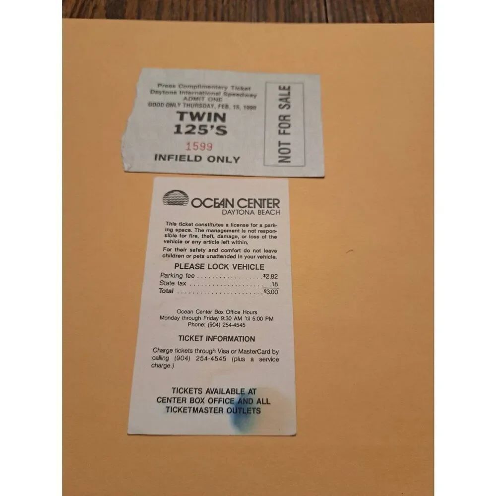 1990 Daytona Press Ticket + Parking Twin 125s NASCAR Feb 15 Vintage Set